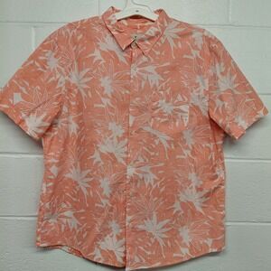 American Eagle Hawaiian Shirt Mens XL Cotton Button Short Sleeve Floral Coral